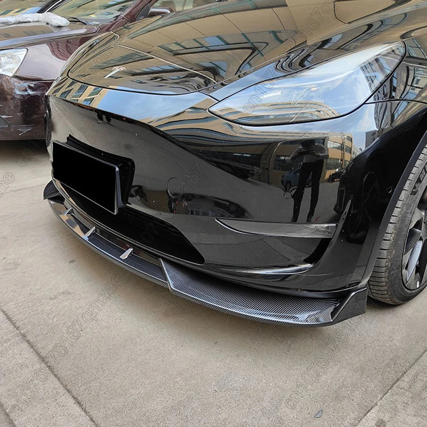 3Pcs Car Front Bumper Lip Spoiler Diffuser For Tesla Model Y 2020-2024 ABS Gloss Black Front Bumper Lip Protector Body Kits