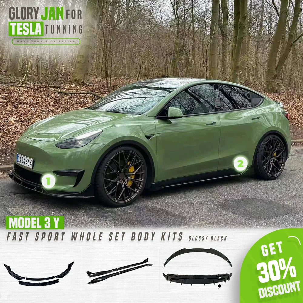 Fast Aero Tesla Body Kits For Model 3 Y 2017- 2023 Glossy Black Rear Diffuser Spoiler Front Bumper Lip Side Skirt Tunning Parts