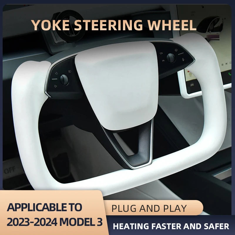 For Tesla Model3 Highland 2023-2024 Yoke Handle Steering Wheel With Heating Nappa Leather Volante Steering Wheel Car Accessories