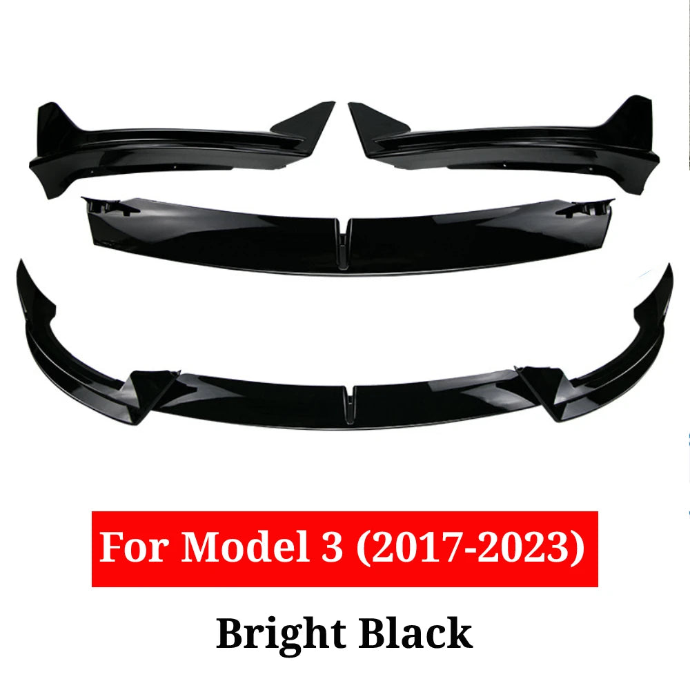 Front Bumper Lip 3Pcs For Tesla Model Y 2020-2024 For Tesla Model 3 2017-2023 Front Bumper Lip Splitter Spoiler, V Style