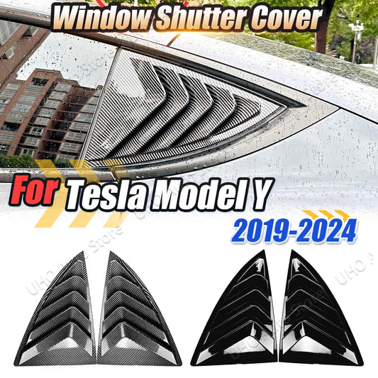 Car Rear Window Side Vent Shutter Louver Cover Trim Sticker Body Kit Spoiler For Tesla Model Y 2019 2020 2021 2022 2023 2024