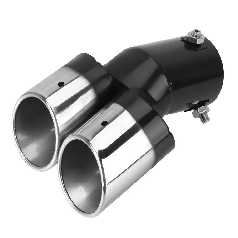 Universal Curved Double Outlet Car Exhaust Trim Muffler Pipe Tail Car Decoration Chrome Tail Pipe Stainless Steel Car Styling