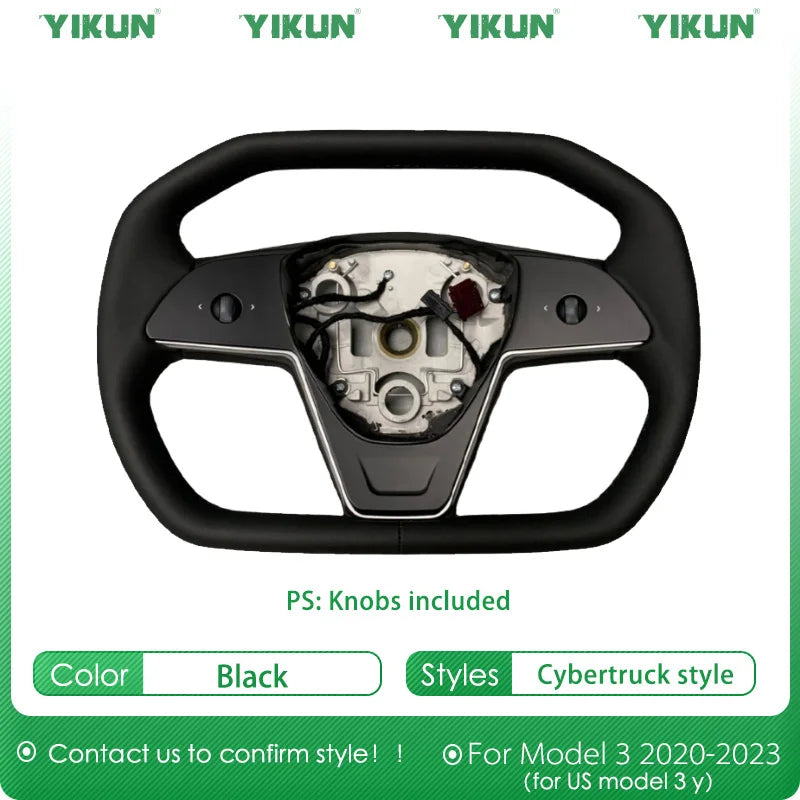 Car Steering Wheel Inspired By Cyberpack Style for Tesal Model Y/3 Highland 2017-2024 with Heating Function Black Leather Yoke