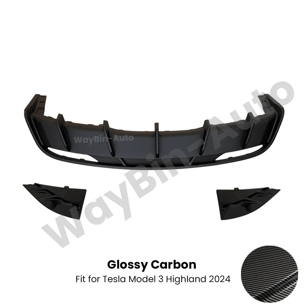 Fresh Aero For Tesla Model 3 Highland 2023-202 Body Kits Glossy Carbon Black Bumper Lip Rear Diffuser Spoiler Tuning Accessories