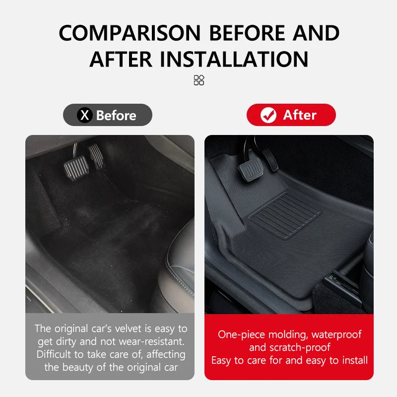 NovaAcc Floor Mats For Tesla Model 3 2021-2024 Highland Model Y 2017-2024 Left Rudder All Weather Waterproof Trunk Cargo Liner