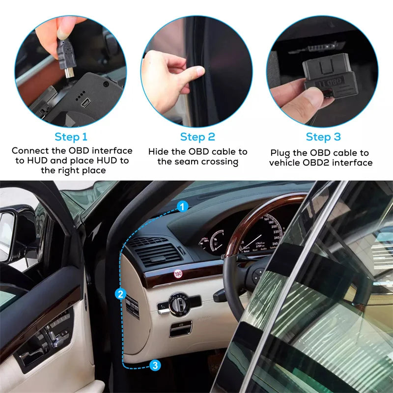 Newest OBD2&GPS Car Head Up Display Smart Car HUD P6 Turbo Gauge Digital Odometer Security Alarm Water&Oil Temp RPM Auto Meter