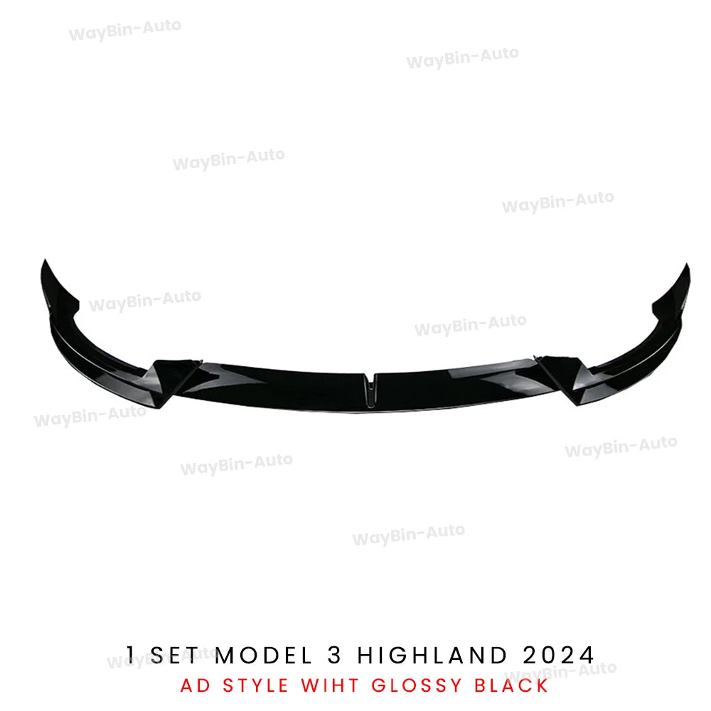 Front Lip For Tesla Model 3 Highland 2024 Front Bumper Lip Spoiler Glossy Black Carbon Body Kits Model 3 + Auto Accessories