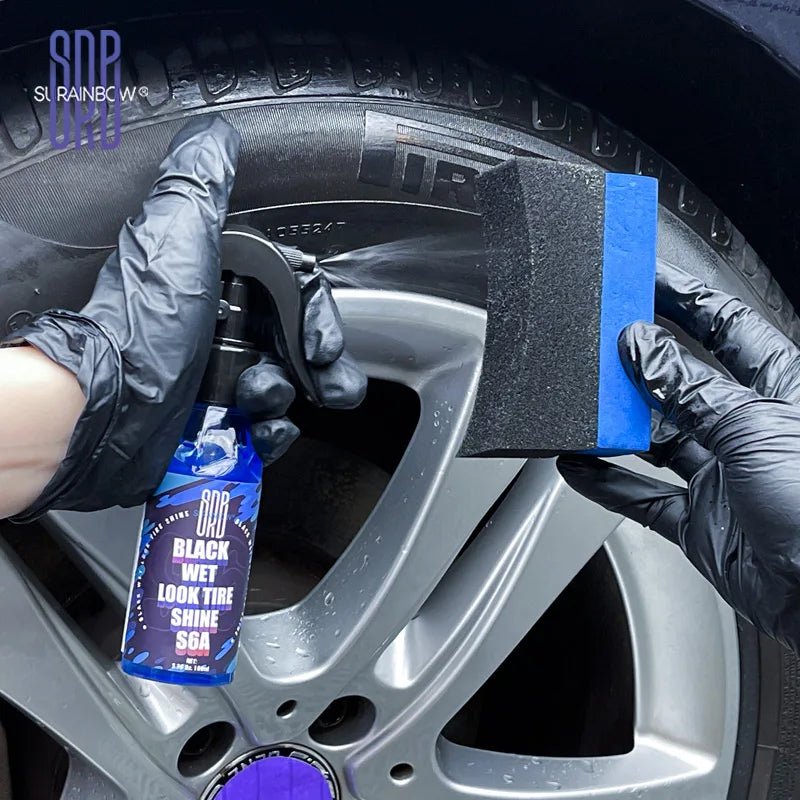 Black Wet Look Tire Shine Dressing - Automotive Clear Coat Tire Dressing Spray for Glossy Wet Tire Look, Vinyl & Plastic, with UV - shift - knoobs