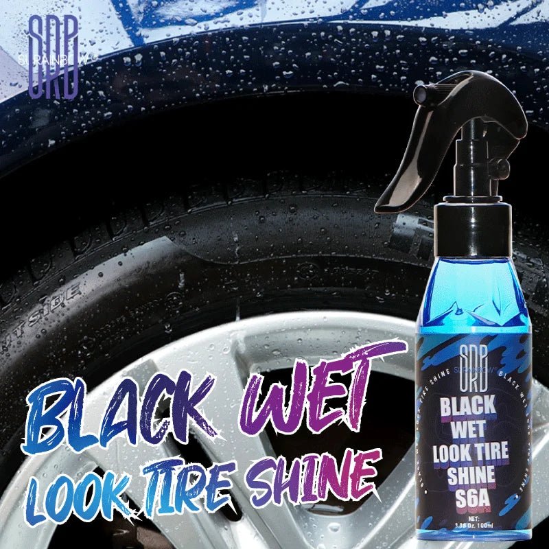 Black Wet Look Tire Shine Dressing - Automotive Clear Coat Tire Dressing Spray for Glossy Wet Tire Look, Vinyl & Plastic, with UV - shift - knoobs