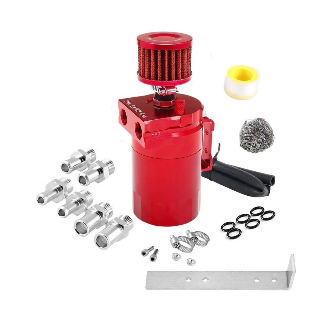 Car Baffled Oil Catch Can Reservoir Tank with Air Filter Breather Baffled Aluminum Fittings Oil Dipstick Hole Breathable Kettle - shift - knoobs
