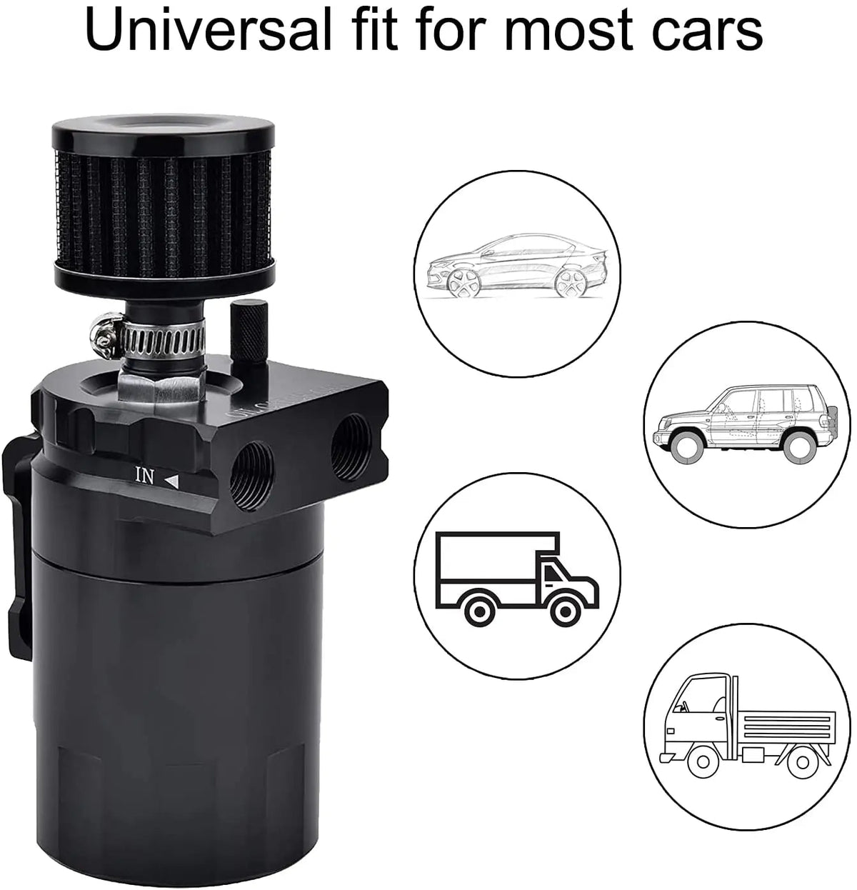 Car Baffled Oil Catch Can Reservoir Tank with Air Filter Breather Baffled Aluminum Fittings Oil Dipstick Hole Breathable Kettle - shift - knoobs