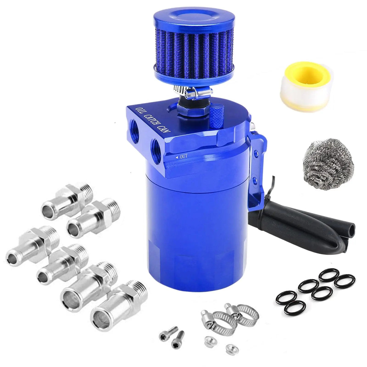 Car Baffled Oil Catch Can Reservoir Tank with Air Filter Breather Baffled Aluminum Fittings Oil Dipstick Hole Breathable Kettle - shift - knoobs