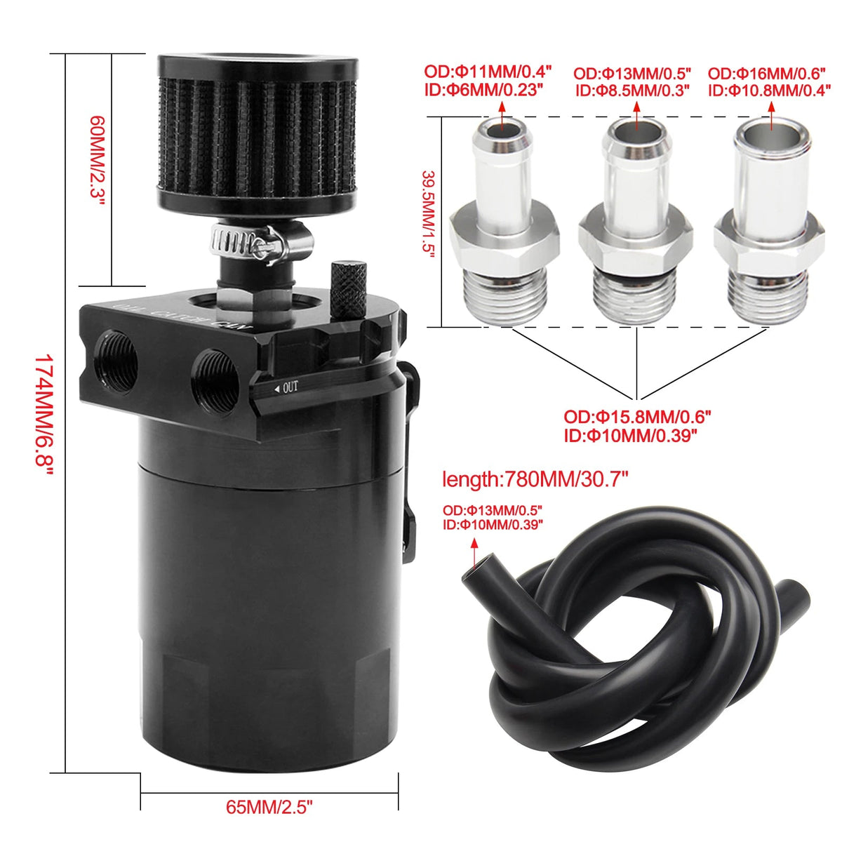 Car Baffled Oil Catch Can Reservoir Tank with Air Filter Breather Baffled Aluminum Fittings Oil Dipstick Hole Breathable Kettle - shift - knoobs