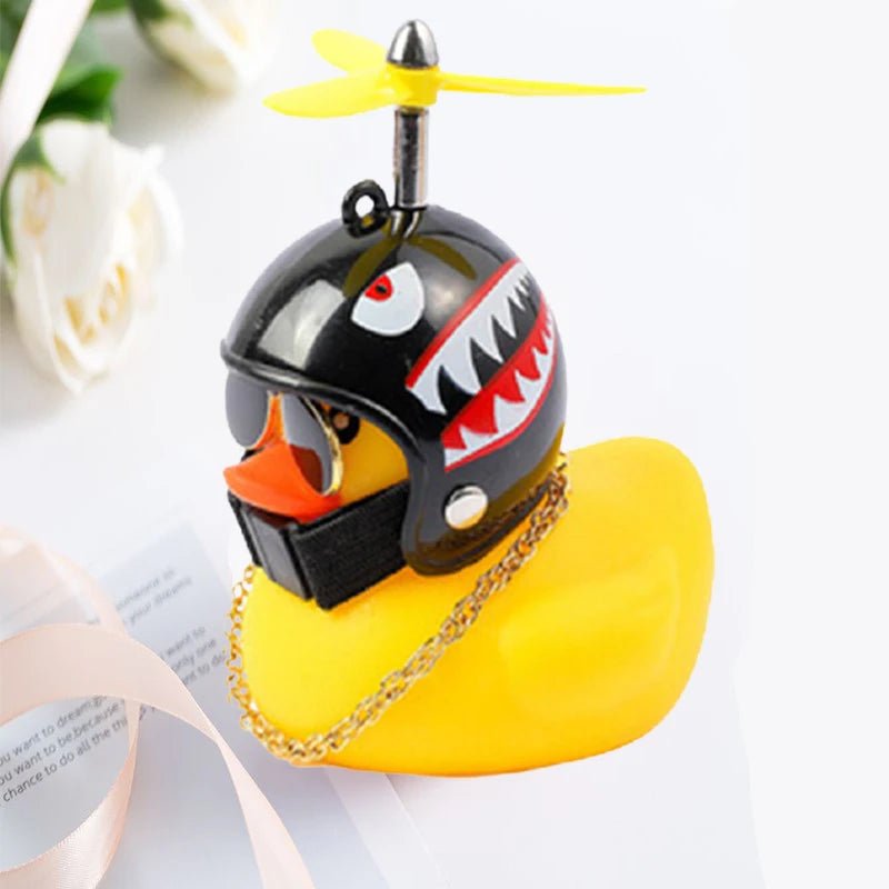 Car Duck With Helmet Broken Wind Pendant Small Yellow Duck Road Bike Motor Helmet Riding Cycling Accessories Without Lights - shift - knoobs