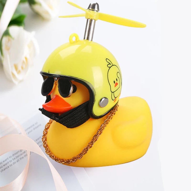 Car Duck With Helmet Broken Wind Pendant Small Yellow Duck Road Bike Motor Helmet Riding Cycling Accessories Without Lights - shift - knoobs