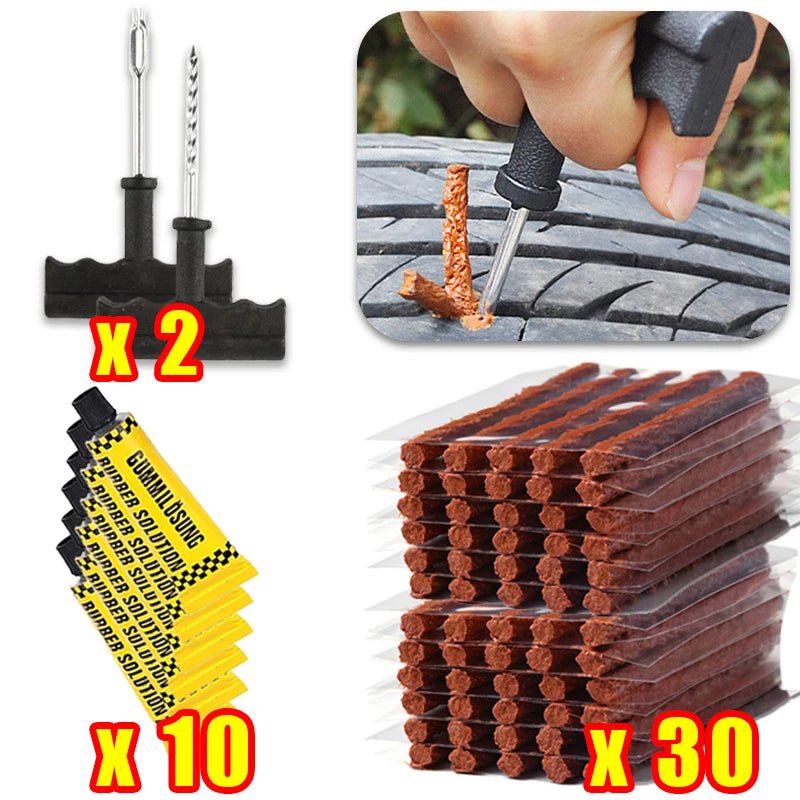 Car Tire Repair Tool Kit with Rubber Strips Tubeless Tyre Puncture Studding Plug Set Motorcycle Truck Vacuum Tire Repair Tool - shift - knoobs