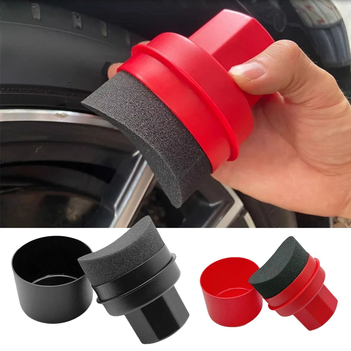 Car Tire Waxing Sponge Car Wax Applicator Pad with Lid Curved Shaped Easy Waxing Tire Sponge Tire Cleaning Tools Detailing Brush - shift - knoobs