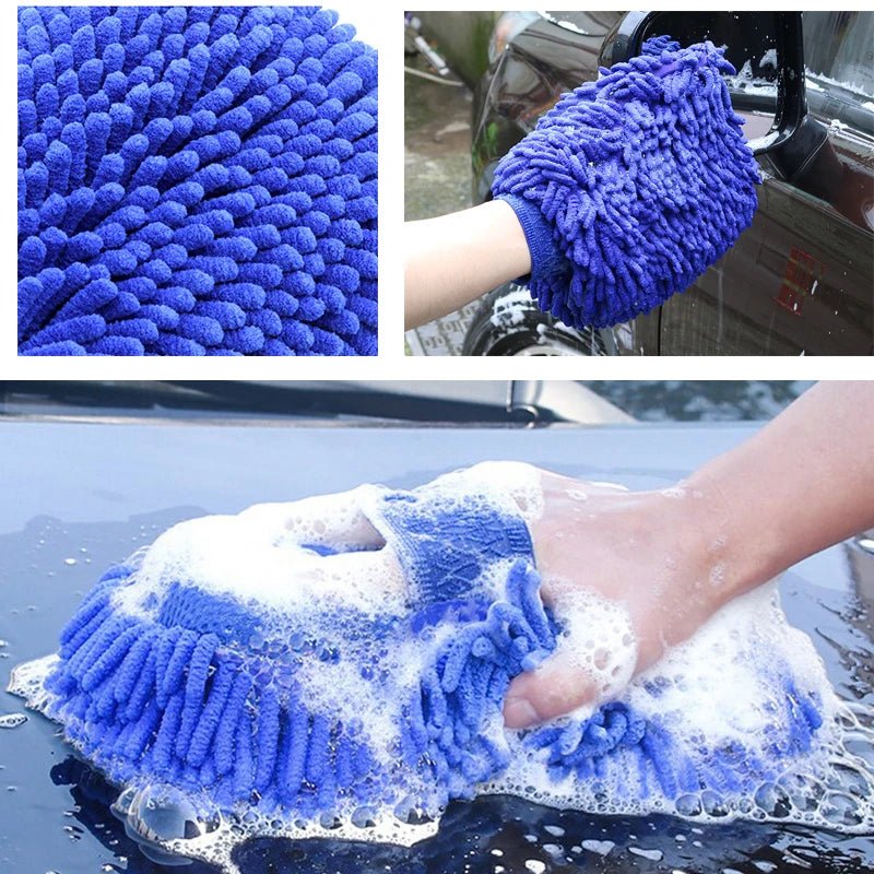 Chenille Car Wash Gloves Microfiber Wipe Car Sponge Scratch Free Car Wash Cleaning Coral Velvet Double - Sided Car Cleaning Tool - shift - knoobs