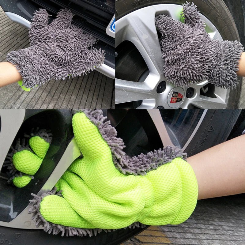 Chenille Car Wash Gloves Microfiber Wipe Car Sponge Scratch Free Car Wash Cleaning Coral Velvet Double - Sided Car Cleaning Tool - shift - knoobs