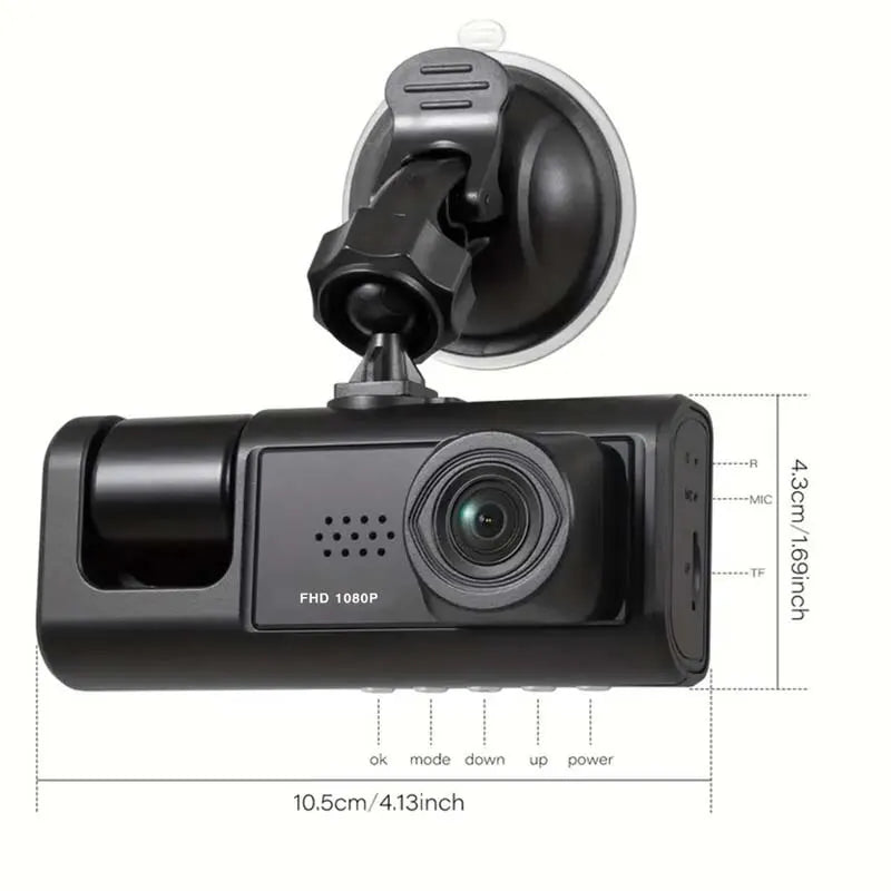 Dash Cam W/ IR Night Vision Loop Recording & 2" IPS Screen 1080P 3 Camera ， DVR recorder, video recorder, Vehicle DVR - shift - knoobs