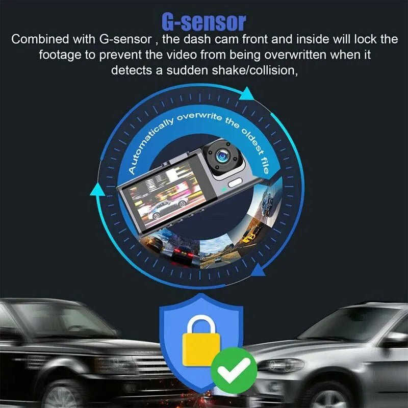 Dash Cam W/ IR Night Vision Loop Recording & 2" IPS Screen 1080P 3 Camera ， DVR recorder, video recorder, Vehicle DVR - shift - knoobs