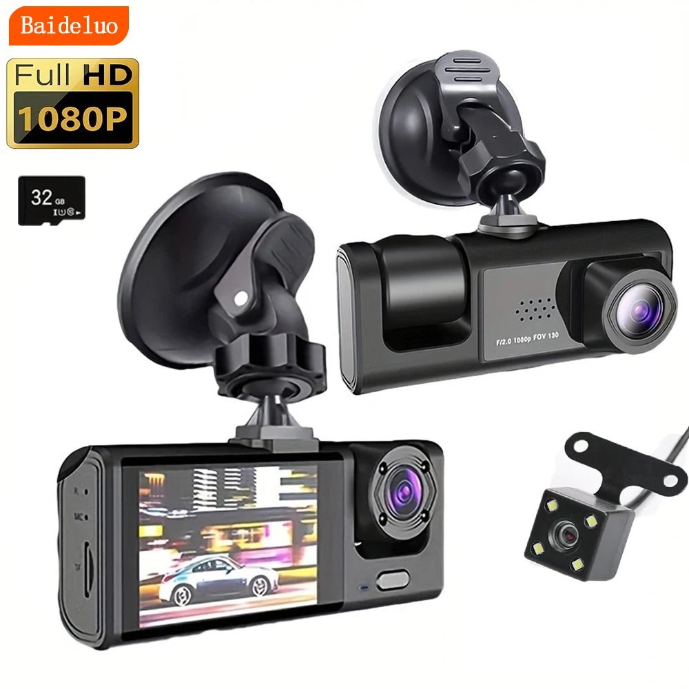 Dash Cam W/ IR Night Vision Loop Recording & 2" IPS Screen 1080P 3 Camera ， DVR recorder, video recorder, Vehicle DVR - shift - knoobs