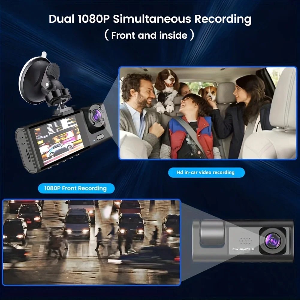 Dash Cam W/ IR Night Vision Loop Recording & 2" IPS Screen 1080P 3 Camera ， DVR recorder, video recorder, Vehicle DVR - shift - knoobs