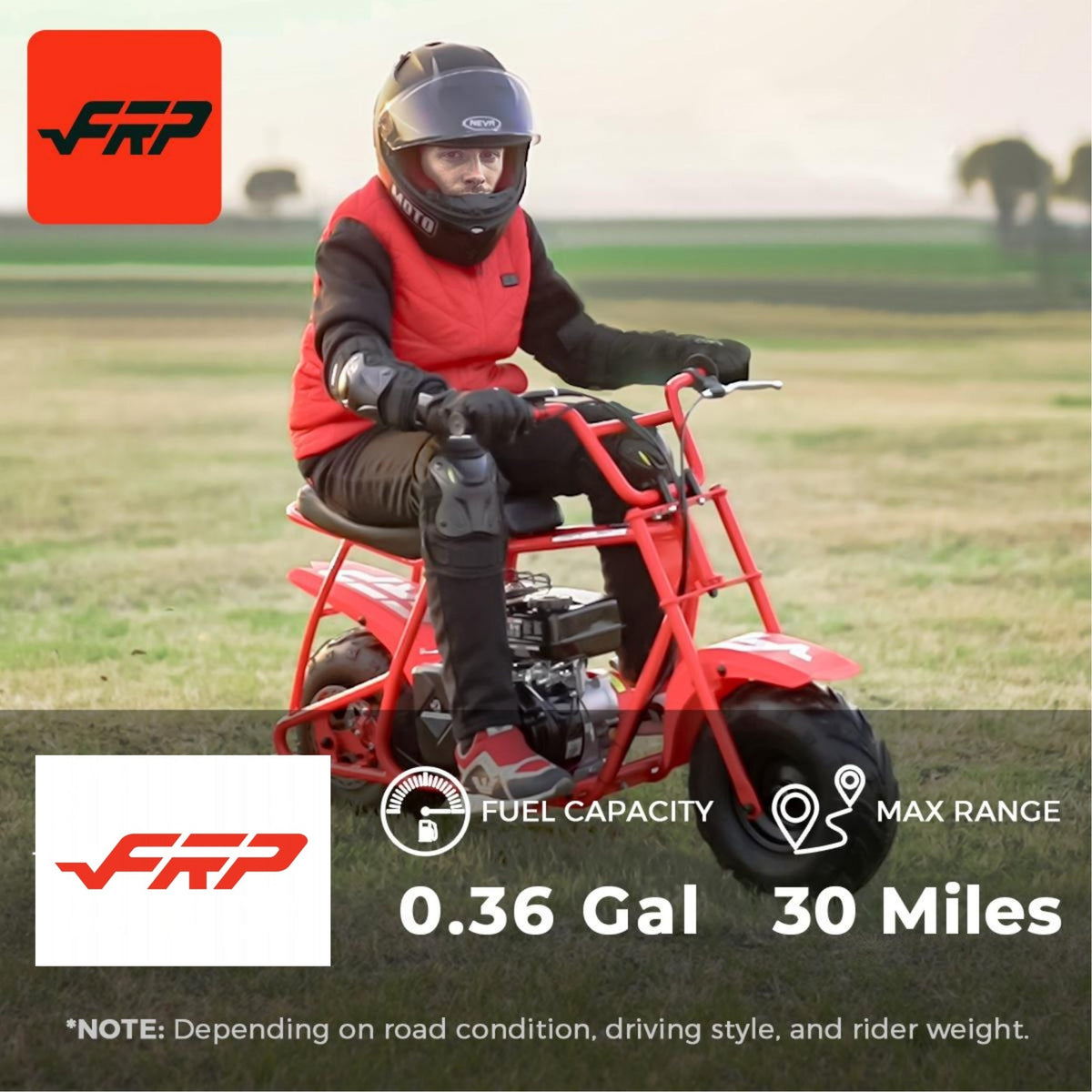 FRP GMB100 Mini Bike, 99CC 4 - Stroke Mini Bikes for Adults, Gas Powered Mini Dirt Bike, Off - Road Motorcycle W/Neck Gaiter, Weight Support Up to 220 LBS 20mph - shift - knoobs