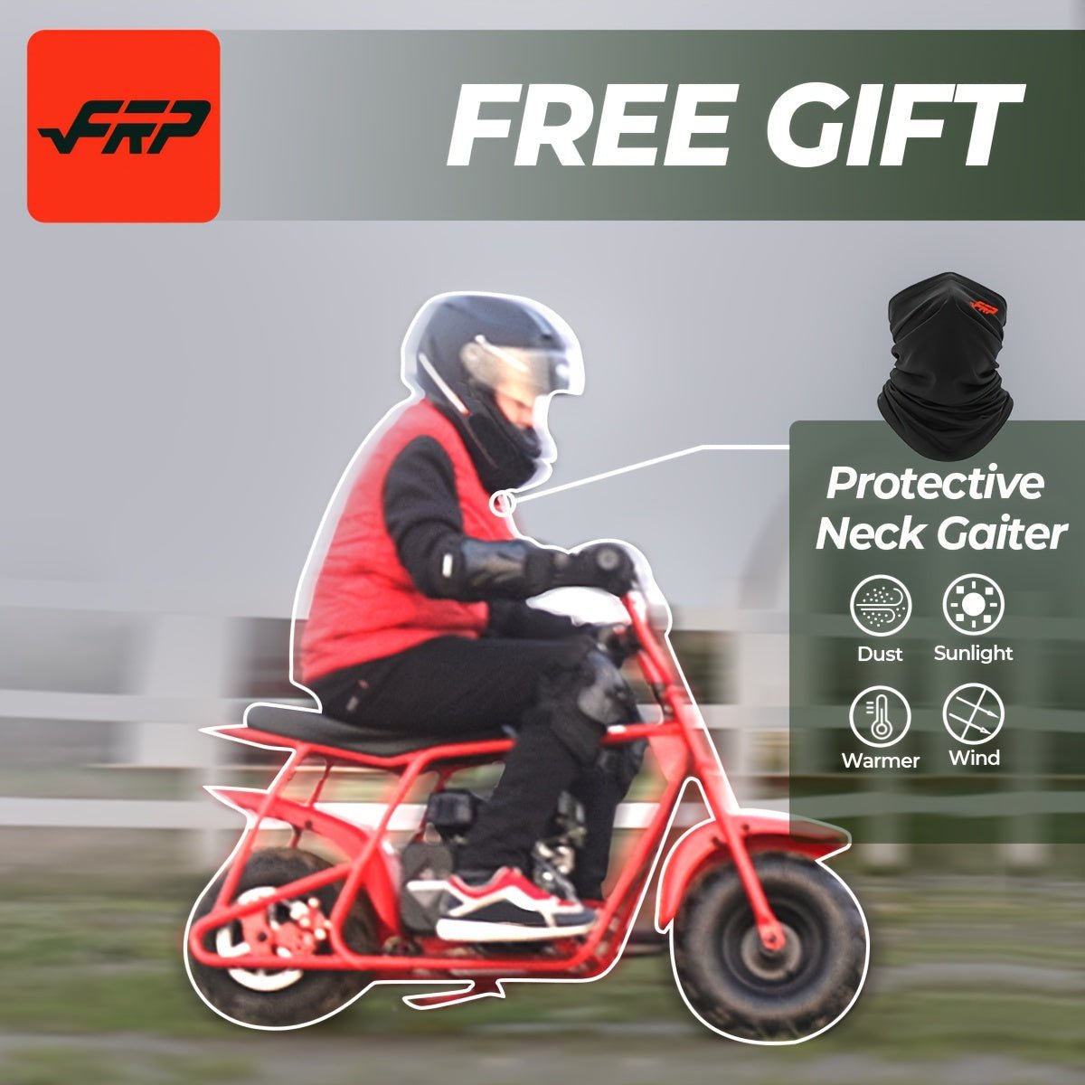 FRP GMB100 Mini Bike, 99CC 4 - Stroke Mini Bikes for Adults, Gas Powered Mini Dirt Bike, Off - Road Motorcycle W/Neck Gaiter, Weight Support Up to 220 LBS 20mph - shift - knoobs