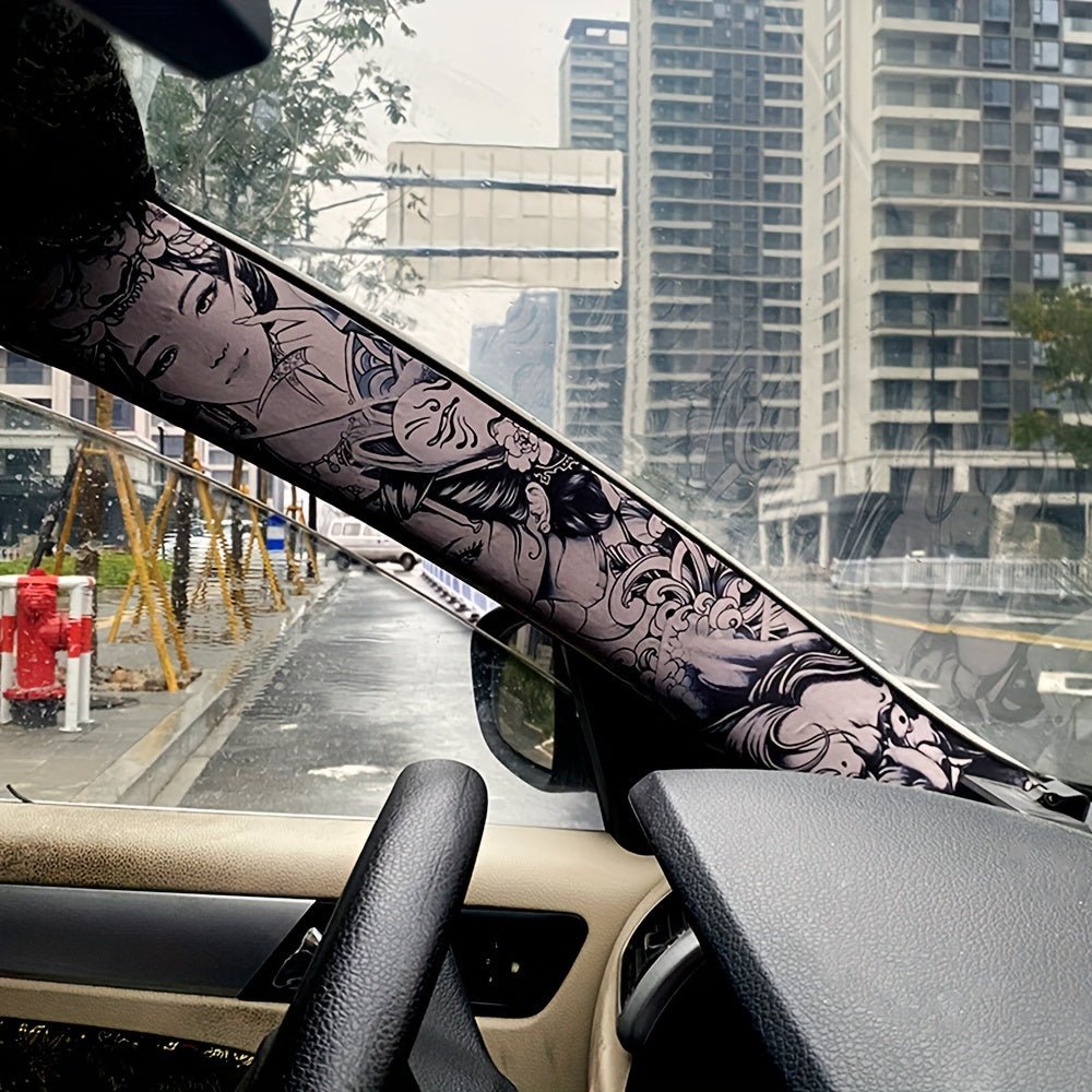 Geisha Prajnaparamita AB Pillar Modification Patch, Floral Print Adhesive Decal for Automotive A - Pillar And B - Pillar, Universal Size, Durable PU Material, Easy Installation - shift - knoobs