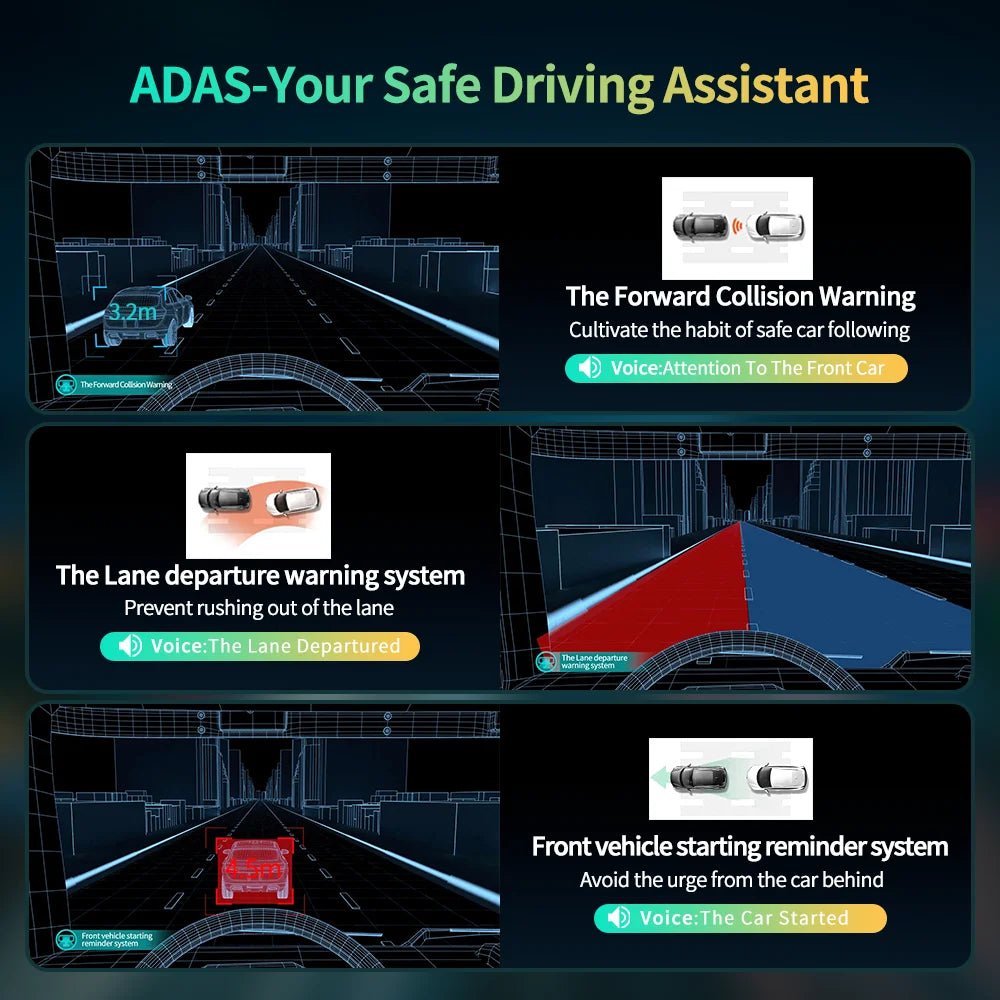 Imagebon 10.26" 4K ADAS Wireless CarPlay & Android Auto Dash Cam Night Vision 24h Park Monitoring Loop Recording GPS FM Car DVR - shift - knoobs