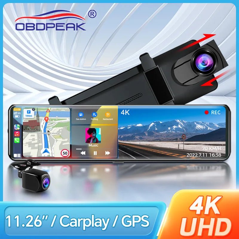 K4 11.26 Inch Carplay & Android Auto 4K 2160P Wifi Dash Cam Rearview Mirror Car DVR GPS Navigation Video Recorder Dual Lens - shift - knoobs