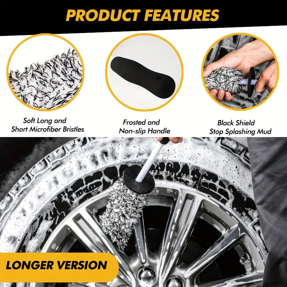 Microfiber Wheel Brush For A Particularly Gentle Cleaning Up To The Wheel Deep Bed, Long Car Wheel Cleaning Brush - shift - knoobs