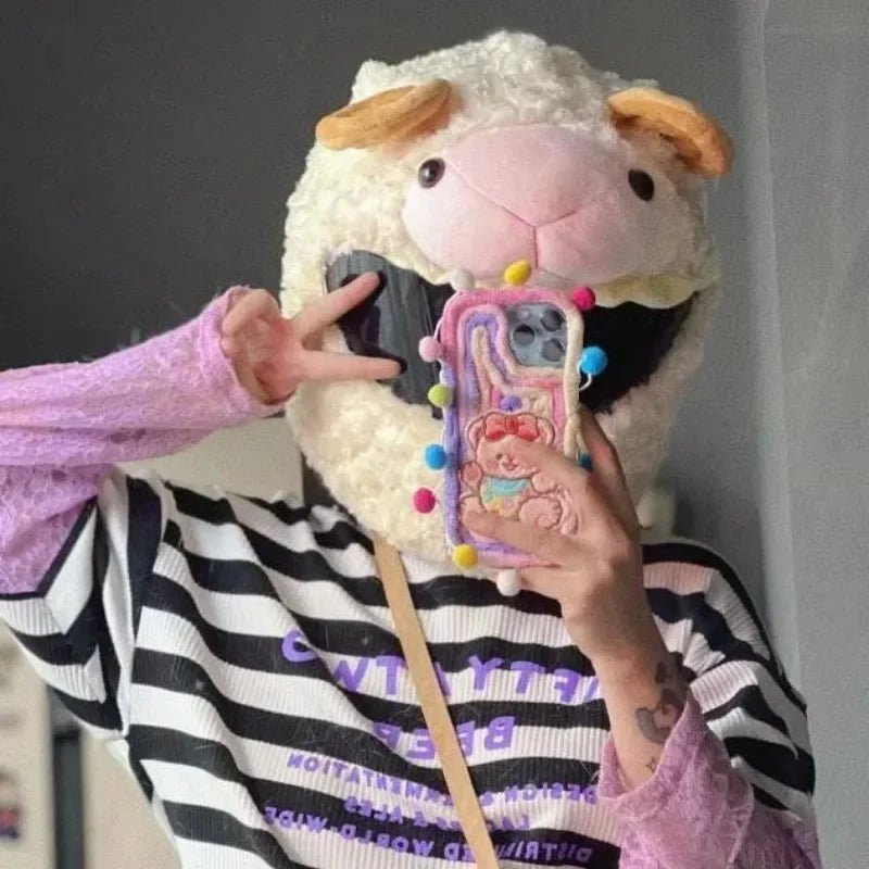 Motorcycle Full Helmet Cover Cartoon Plush Animal Helmet Cover Dust Protection Funny Helmet Cover Motorcycle Accessories - shift - knoobs