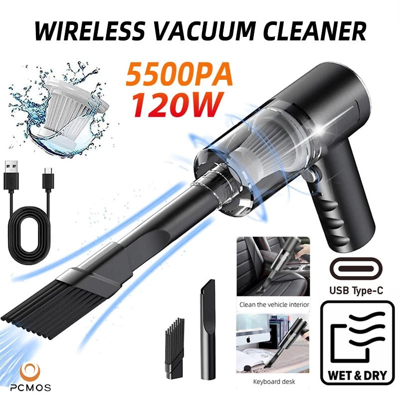 PCMOS 1PC Wireless Vacuum Cleaner Dual Use for Home and Car 120W High Power Powerful Vacuum Cleaner Black - shift - knoobs