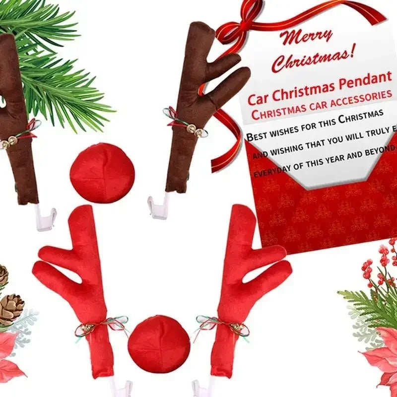 Reindeer Decoration Elk Antler Car Vehicle Nose Horn Costume Decor Set Rudolph Christmas Reindeer Antlers Red Nose Ornaments 1PC - shift - knoobs