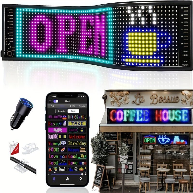 Scrolling Bright Advertising LED Signs, Flexible USB 5V LED Sign, App Control Custom Text Pattern Animation Programmable LED Display For Store, Hotel, Party - shift - knoobs