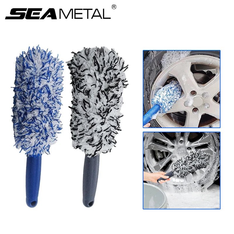 SEAMETAL Car Wheel Tire Rim Cleaning Brush Portable Plush Car Wheel Hub Brush Washing Tool Car Detailing Care Dust Removal Brush - shift - knoobs