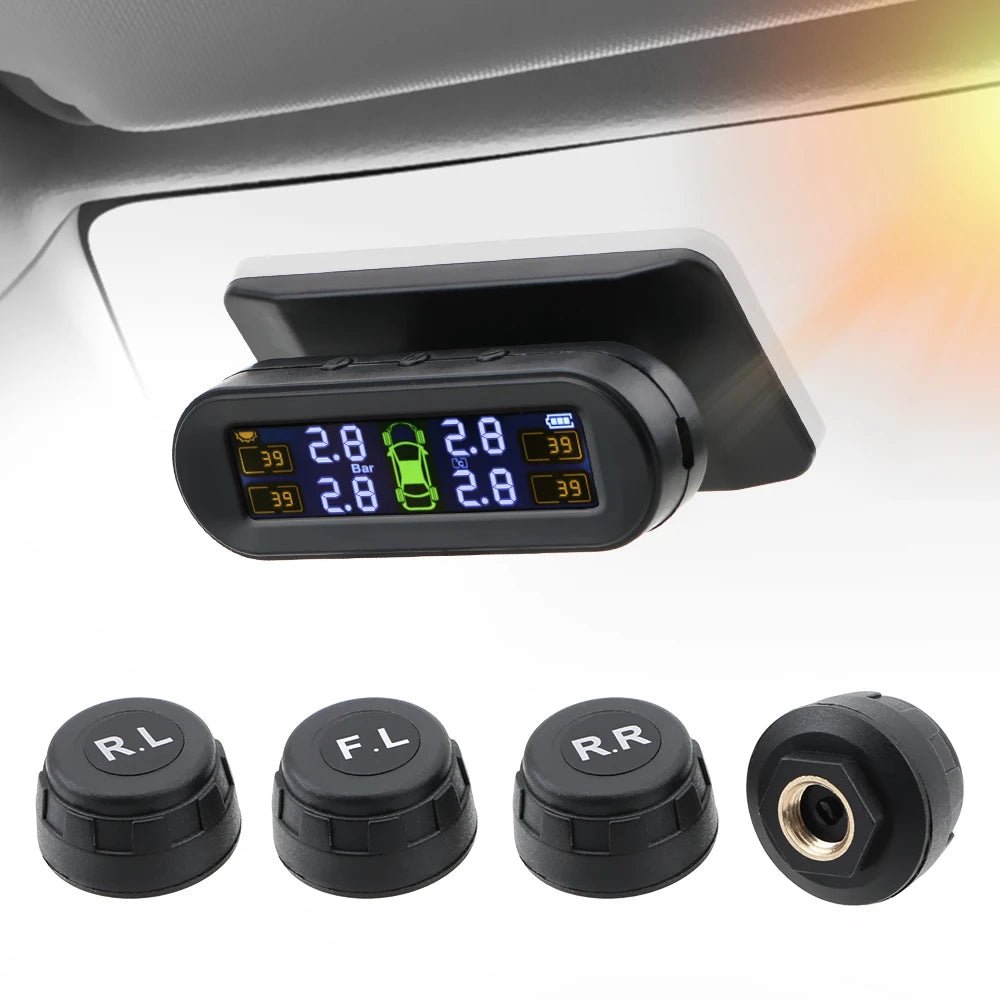Tire Pressure Monitoring System Temperature Warning Fuel Save With 4 External Sensors Solar TPMS Car Tyre Pressure Monitor - shift - knoobs