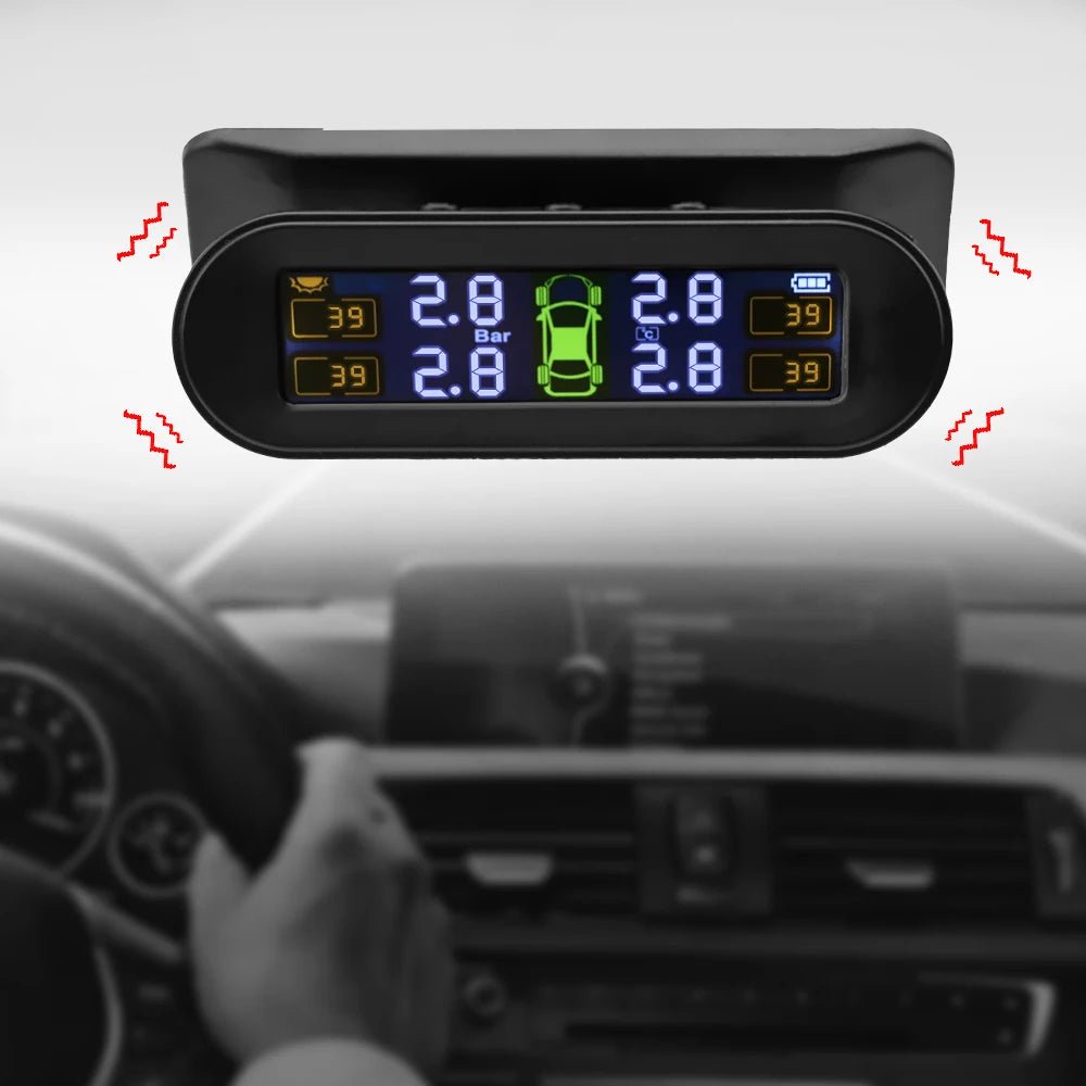Tire Pressure Monitoring System Temperature Warning Fuel Save With 4 External Sensors Solar TPMS Car Tyre Pressure Monitor - shift - knoobs