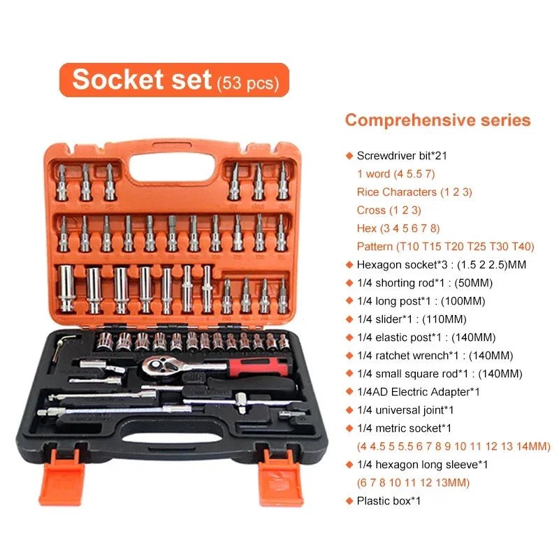 Wrench Set 46/53Pcs Tool Kit For Car Tool Screwdriver And Bit Ratchet Torque Quick Wrench Spanner Wrench Socket Key Hand Tools - shift - knoobs