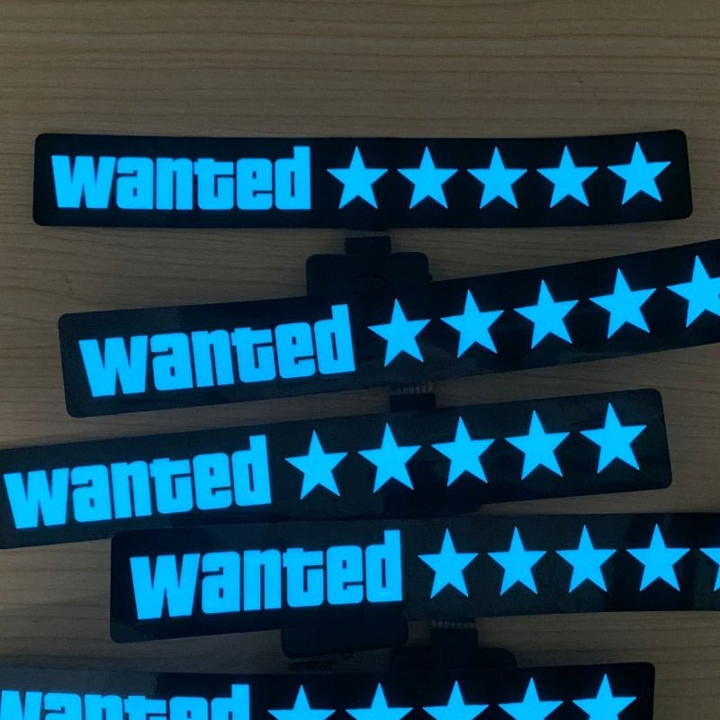 5 Stars Wanted Led Light-Emitting Window Sticker Windshield Sticker Decorative Car Accessories Light Board Without Battery - shift-knoobs